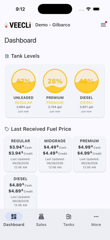 Dashboard — VEECLi mobile app